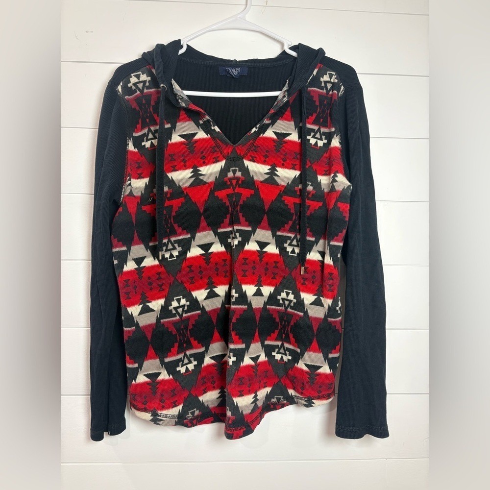 Chaps Southwestern Aztec Hooded Top Womens‎ 1X Cotton Waffle Knit Hoodie
